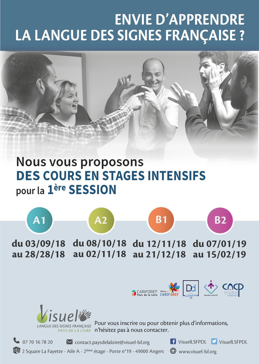 Le prochaine session commence le 3 septembre 2018 à Angers.
 Alors n'hésitez plus, venez vous inscrire.