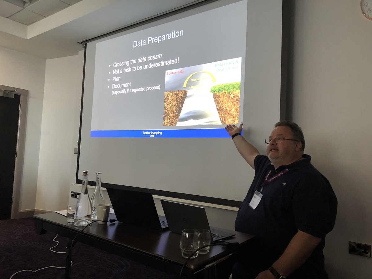 Orcanat's tweet image. Warren Vick @europatech talks about crossing the data chasm when preparing data #BetterMapping #data #GIS @bcsweb @AGI_Cymru @RGS_IBG