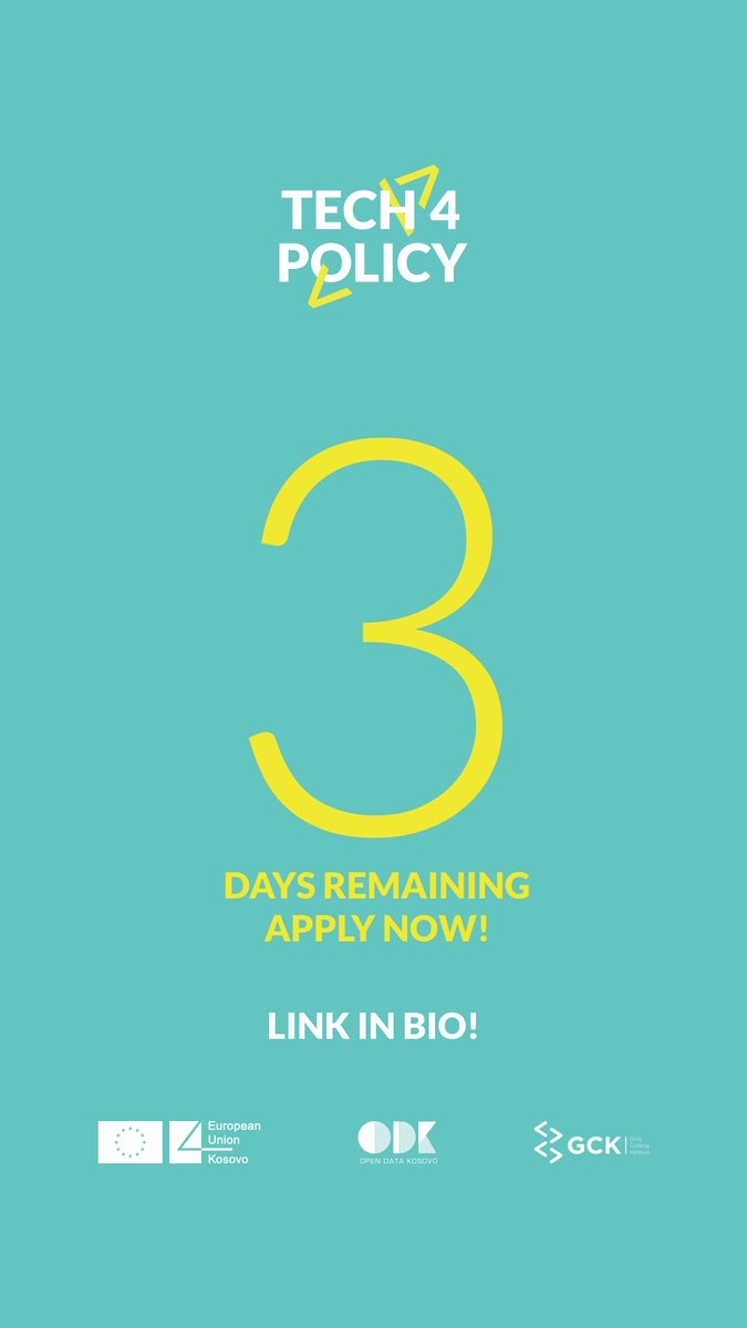 OpenDataKosovo's tweet image. For all young women interested in coding, programming, design, or active citizenship, there are three more days left to apply for #Tech4Policy trainings!

Application deadline: June 30 
Application link: tech4policy.com/apply