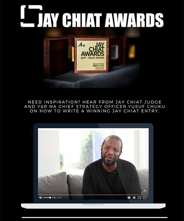 4As's tweet photo. How To Write A Winning Jay Chiat Award Case Study!
Need inspiration? Hear from Jay Chiat judge + @YoungRubicam NA Chief Strategy Officer, Yusuf Chuku on how to write a winning Jay Chiat Award entry.
Regular Entry deadline is 7/6!
https://t.co/XhozFlOrR7 https://t.co/7FwoG8UYXq