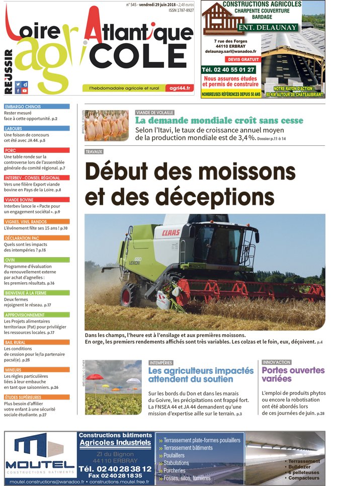 Agri44_LAA's tweet photo. Découvrez la Une consacrée à votre actualité du moment, #agricultrices et agriculteurs : les travaux dans les champs ! #selfoin #Moisson2018 #champs #orge #colza #herbe #foins #agriculture https://t.co/Dfq5IKZxX9
