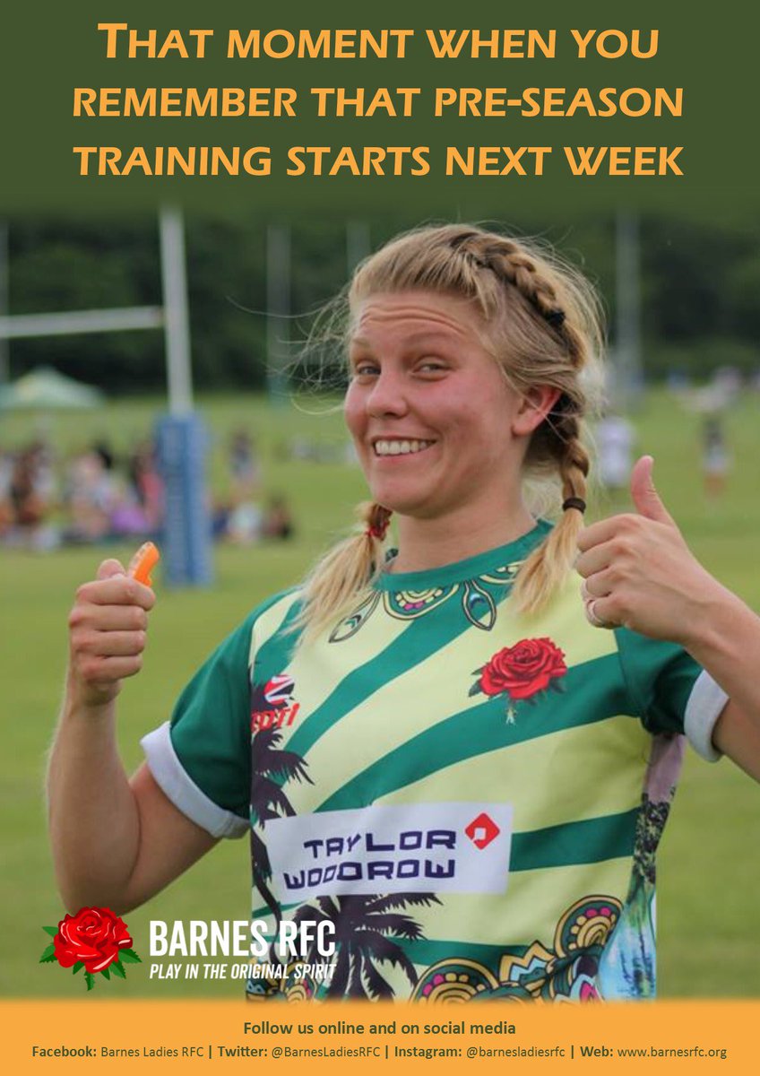 After the spring/summer break, it’s back to business from next week as we prepare for 15s rugby! Join us at Barn Elms playing fields on Tues &amp; Thurs evenings @ 7:30pm. 
@barnesrugbyclub #playintheoriginalspirit #ourclub #fitterstrongerfaster #womensrugby  #strongher #thisgirlcan