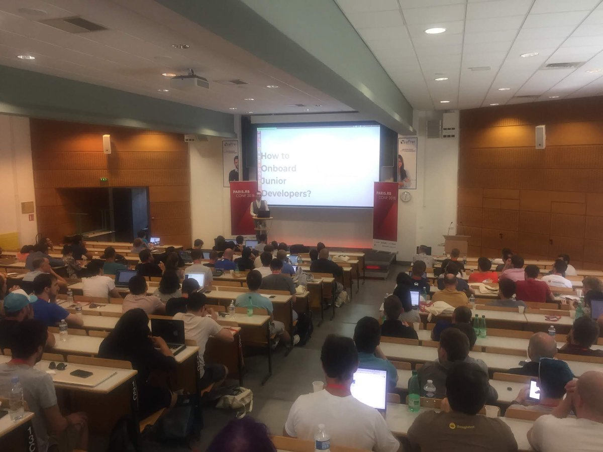 euranova's tweet photo. Our software enginner @_toch is at the @parisrb conference today to share his experience at EURA NOVA with fellows engineers on how to onboard a junior developer. It's not about a welcome pack, but about knowledge sharing and peers support. #parisrb_conf https://t.co/Wb2hFMebMC