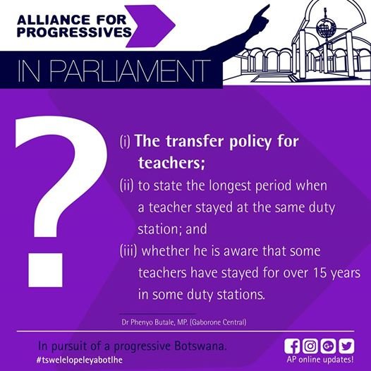 AP_inContact's tweet photo. BOTSWANA NATIONAL ASSEMBLY ORDER PAPER FOR WEDNESDAY 27TH JUNE, 2018 QUESTIONS DR. P. BUTALE, MP. (GABORONE CENTRAL): To ask the Minister of Basic Education:... (i) to brief this Honourable House on the transfer policy for
 teachers... https://t.co/PTmWCuM3Hh