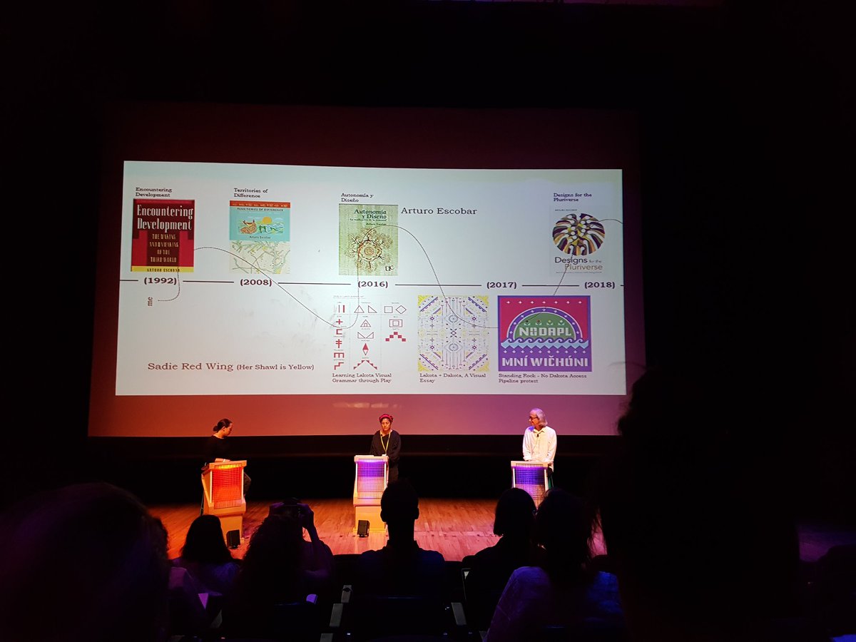 Ow yes! Now we are talking :) "Whose design?" Keynote debate with <a href="/andreuchisbo/">Andrea Botero (/andreabotero.bsky.social)</a> @SadieRedWing and Arturo Escobar at #DRS2018 <a href="/DRS2018/">DRS2018</a>