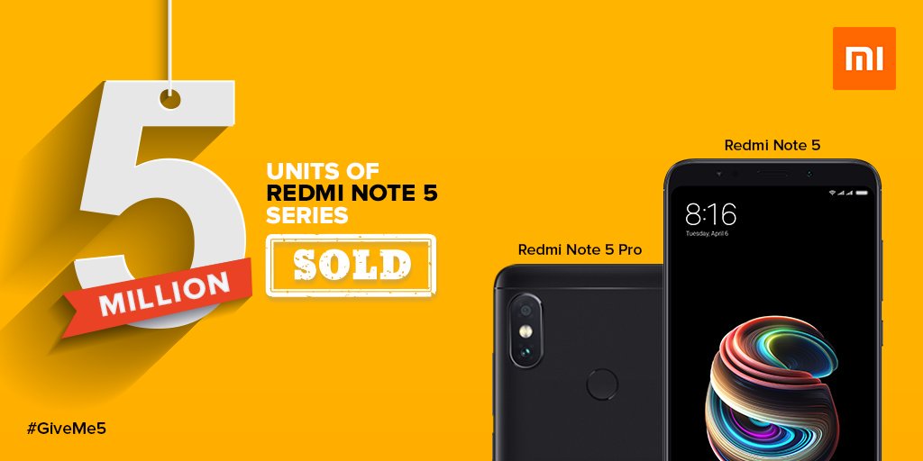 manukumarjain's tweet photo. Last year, Redmi Note 4 was the best selling phone in India having sold ~10 million units within one year of launch and 5 Million units in 1st 6 months.

Redmi Note 5 series (#RedmiNote5Pro &amp; #RedmiNote5) has performed even better, by selling 5 million within 4 months. 👍 (2/2) https://t.co/xg9ykc6XUy