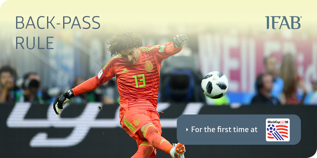 TheIFAB's tweet photo. ⚽ Since 1992 the goalkeeper is not permitted to grab the ball after it has been deliberately kicked to him by a teammate. The IFAB introduced the ‘back-pass’ rule after 1990 @FIFAWorldCup, which had the lowest number of goals per game in history (2,21). 
https://t.co/OY6aZfXgrD https://t.co/eIVNCmRtYX