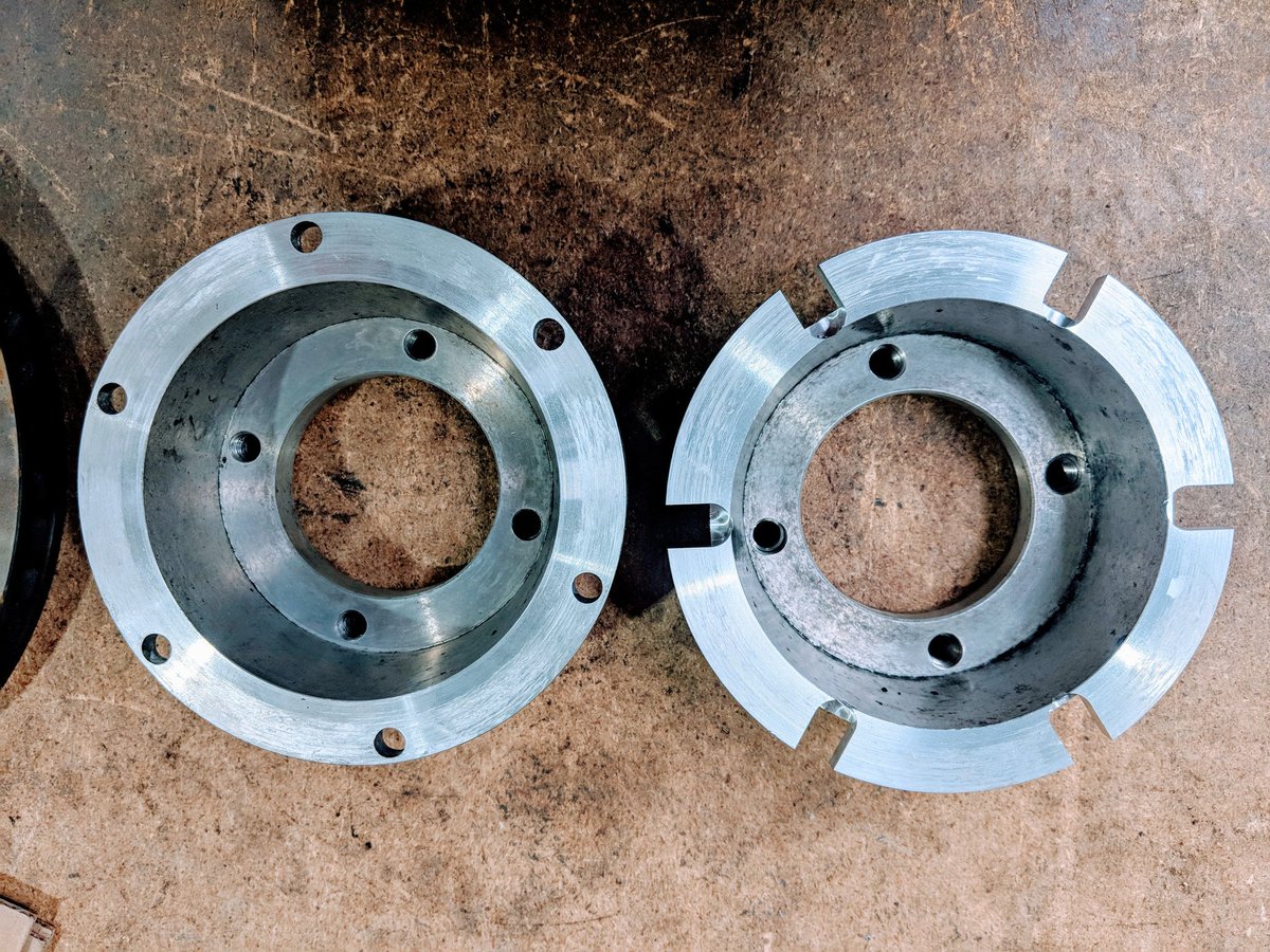 HeritageEngLtd's tweet photo. We're not just about parts made from scratch here at Heritage Engineering. We also do modifications, a customer has commissioned us to change his Disc bells to a slotted variant. #HeritageEngineering #Milling #Aluminium #ukmfg #GBmfg #Manufacturing #Bicesterheritage #cnc https://t.co/EkvWjHjl5Y