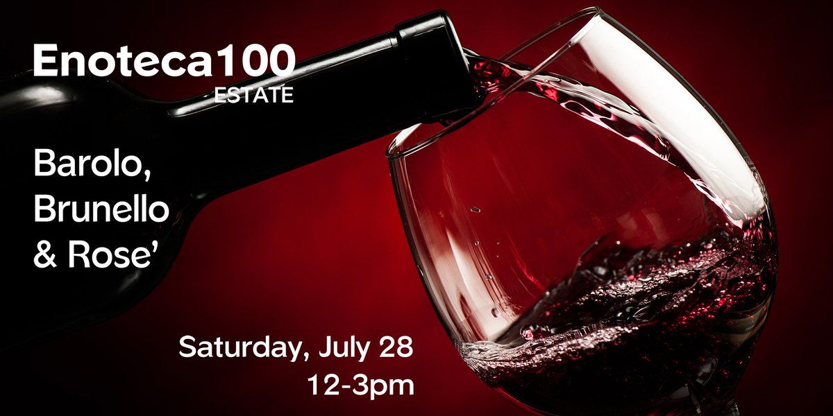 Saturday, July 28
12 - 3 p.m. ENOTECA100 ESTATE :: Barolo, Brunello and Rosé
Grand wine &amp; food tasting celebration with live jazz.
Buy your ticket:
eventbrite.com/e/enoteca100-e…