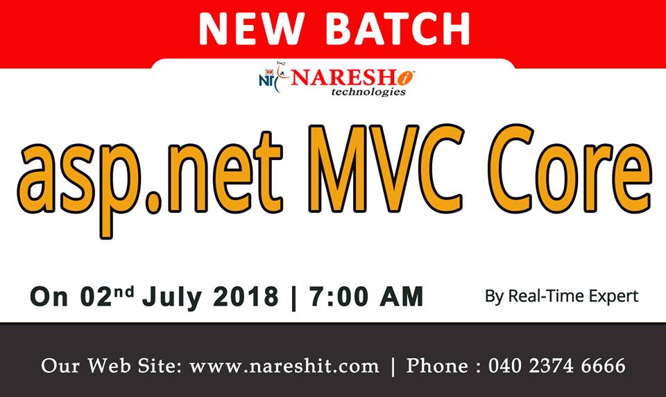 nareshitech's tweet image. Learn asp.net MVC Core from 2nd July'18 @ 7:00 AM by Real-Time Expert
Course Content: nareshit.in/asp.net-traini…
#aspdotnettraining #dotnettraining