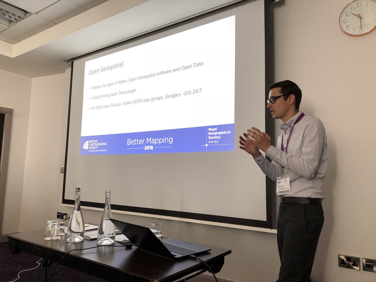 Orcanat's tweet image. Adam Burke @AGI_Cymru Chair for 2018 discusses the passion Wales has for Open Geospatial at #Bettermapping conference #gis #mapping