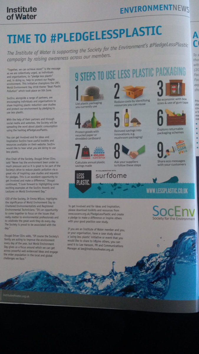 Natnotgnats's tweet image. The Institute of Water is supporting the Society for the Environment&apos;s #PledgeLessPlastic campaign @InstWater @SocEnv_HQ