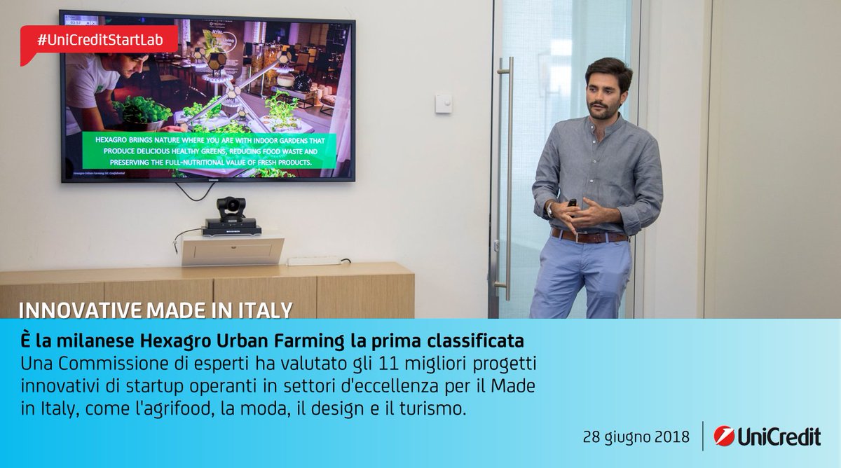 #UniCreditStartLab: arrivano da #Milano le prime due #startup classificate della categoria #InnovativeMadeinItaly: 💡🇮🇹sono <a href="/Hexagro_UF/">HexagroUrbanFarming</a> e #HiRideSuspension. Terza la pisana <a href="/DueDiLatte/">DueDiLatte</a>. 2 menzioni speciali per #Graffiti4SmartCity e <a href="/Luminousbees/">LuminousBees</a>. | ▶️unicreditgroup.eu/it/press-media…