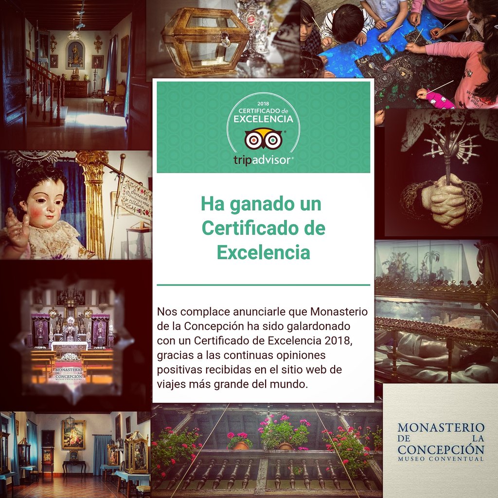 Estamos de ENHORABUENA!! Por segundo año consecutivo y GRACIAS a vuestra opinión, <a href="/TripAdvisor/">Tripadvisor</a> ha concedido el #CertificadoExcelencia2018 al #MuseoConventual del <a href="/MonasConcepcion/">Monasterio Concepción</a> 
¡GRACIAS por compartir vuestra experiencia! 
<a href="/AgenciaAlbaicin/">Agencia Albaicín</a> <a href="/culturagranada/">cultura granada</a> <a href="/granadaturismo/">Granada Turismo</a>