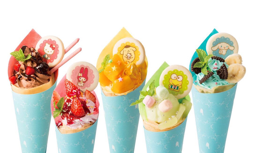 sweetroad5's tweet photo. ７月１日よりガレットとスイーツクレープ専門店「CREPERIE CAFE SUCRE」ららぽーと湘南平塚店では、サンリオの大人気キャラのイメージカラーをモチーフにしたキュートなクレープ５種類が新発売されます✨ https://t.co/fwh25cgduu