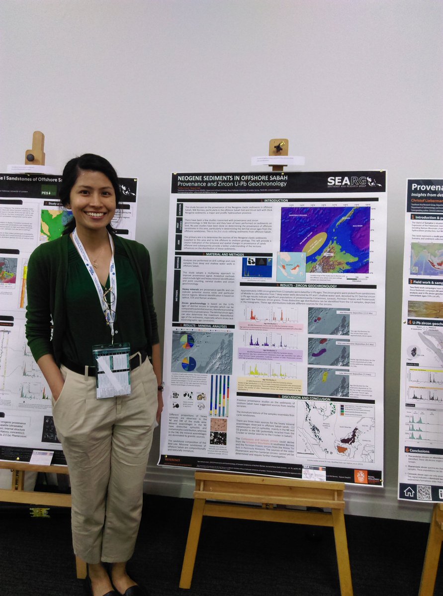 SEARGrhul's tweet photo. Rafika Ismail presenting her poster on Neogene sediments in offshore Sabah at #AsPac2018 come and chat about her work in conference room 2. @georaffe_ica @RHULEarthSci https://t.co/HmnMj7HqT9