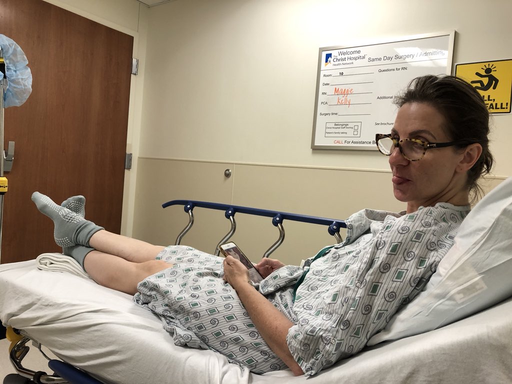 11. With  @cincinnancy as she’s having a chemo port put in. Nurse, going down a checklist: “Are you depressed?” Nancy: “No.” Later: “I should’ve said, ‘Well, Trump is the president and I have cancer, so you tell me.’”