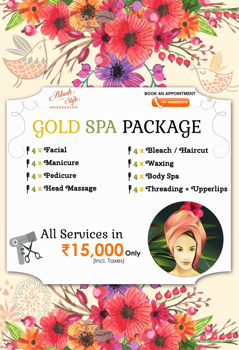 Blushnstyle's tweet photo. Dreaming of escaping to the golden world of relaxation and beauty, walk-in #BlushinStyleSalon for a luxurious quality of #hairspatreatment and #beautypackages only in Rs. 15000. Hurry now and grab the #specialoffer.
 #chandigarh #goldspapackage #bodyspa #skincare #beauty #package https://t.co/irzATk3N0Z