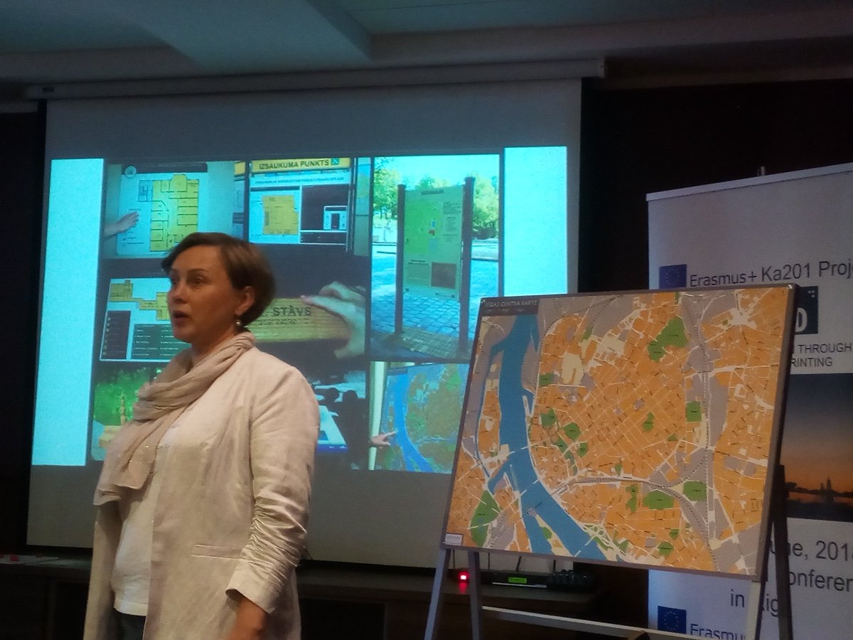 Erasmus_PRINT3D's tweet photo. Marija Kozarina, cetyphlographic and specialist of the environment for blind people, member of latvian Socintegra and RVNB, talks about tactile maps: types, purpose and use. In #Print3DProject First Multiplier Event, Riga. @Erasmus_Project @CEFIREambitCTEM @CEFIREambitTIC https://t.co/kBM0rpXteY