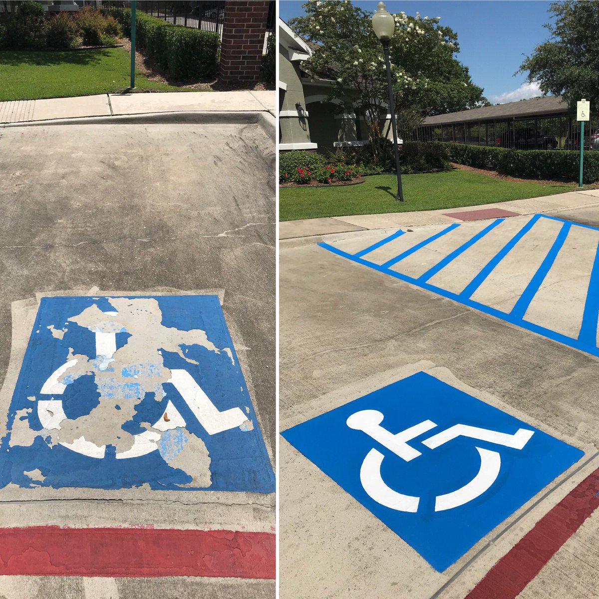 DalPros's tweet photo. We are ready to get your properties ADA compliant; whether it’s ramps or handrails or signage..we’re here to help. #ADAcompliance #AttentionToDetail #before #after #multifamily #contractor #striping https://t.co/RdXIrRwoAD