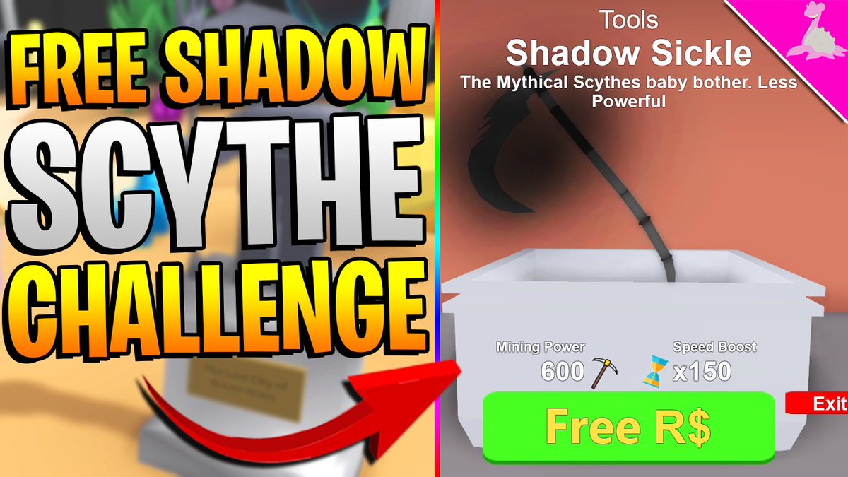 Code Defild On Twitter Who Is Ready For A Free Shadow Sythe In Roblox Mining Simulator This Will Be Given Away To You Guys D With Ramulkold Video Live In 38 Minutes - sythe roblox