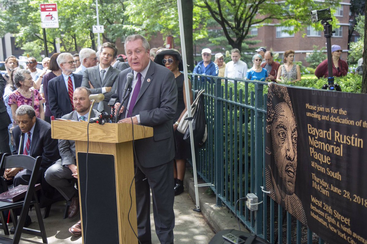NYCCouncil's tweet photo. .@NYCSpeakerCoJo and @Dromm25 during unveiling of Bayard Rustin memorial. https://t.co/XncbbcOr51