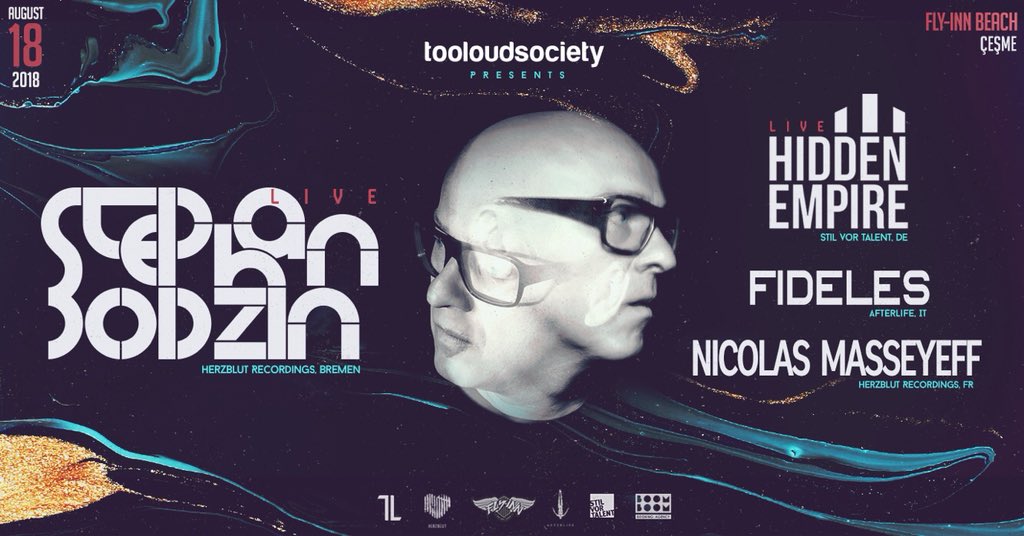 18.08.2018, Cumartesi

• Stephan Bodzin LIVE

• Hidden Empire LIVE

• Fideles

• Nicolas Masseyeff 

ve dahası 18 Ağustos Cumartesi günü Fly-Inn Beach'te!

Detaylar yakında..