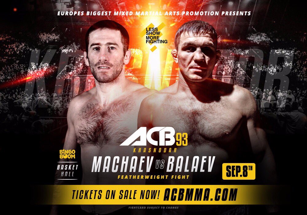 ACA_League's tweet photo. FEATHERWEIGHT FIGHT 🔥 #ACB93

Ex-champ Marat Balaev will face 5th ranked Murad Machaev at September 8th in Krasnodar, Russia. https://t.co/Oev9EQHwOv