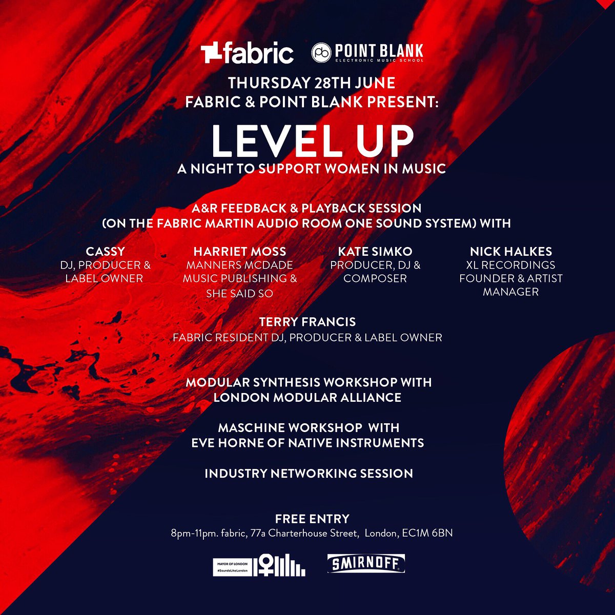 If you‘re a budding female producer, DJ, or just interested in getting into the music industry, come to @fabriclondonofficial this eve between 8-11pm where I’ll be sharing my story and giving advice alongside industry experts! @pointblankmusicschool #levelup #soundslikelondon