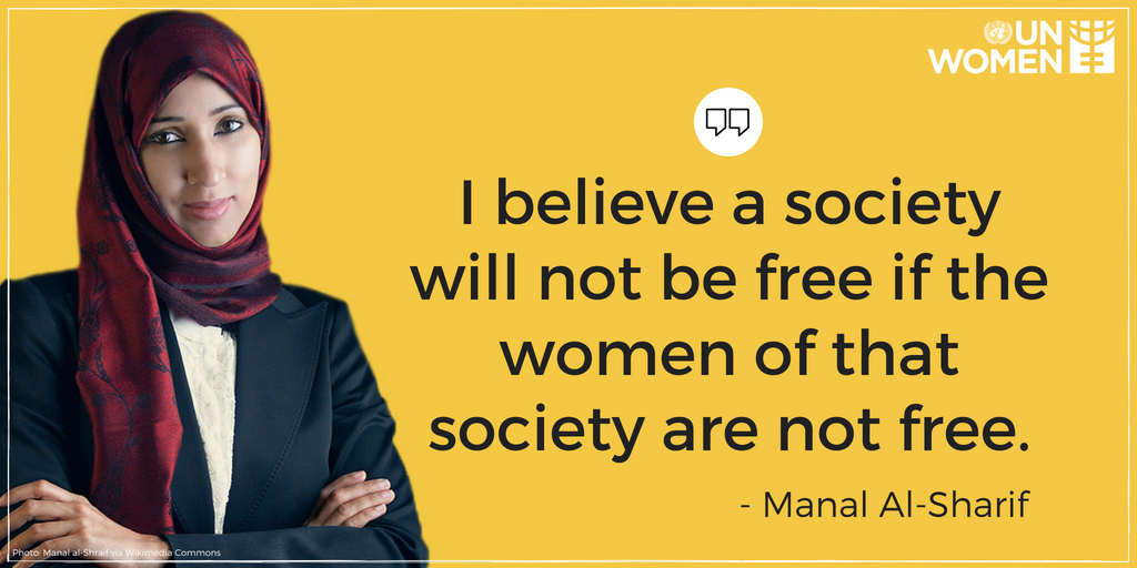 UN_Women's tweet photo. In 2011, @manal_alsharif posted a video of herself driving in Saudi Arabia &amp; inspired a women's right to drive campaign.

It's been a long road, but the ban was officially lifted on 25 June 2018! 🚗✊ #ThursdayThoughts #TBT https://t.co/a72eEgWNCN
