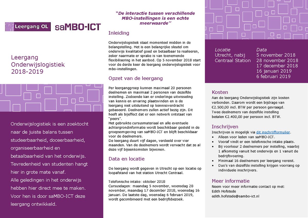 gertidema's tweet photo. Dit najaar start voor de derde keer de leergang Onderwijslogistiek. In 5 bijeenkomsten wordt door experts in onderwijslogistiek veel kennis gedeeld en vaardigheden aangeleerd.  
Wil je meer informatie? Ga dan naar de site van saMBO-ICT: https://t.co/tjXmG19fTO. https://t.co/xU0Kv5PgXi