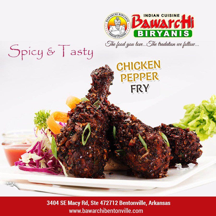 Enjoy the spicy and tasty Chicken pepper fry packed with full of flavours and tons of taste.
bawarchibentonville.com
#BawarchiBiryanis #Biryani #BestBiryani #Bentonvillle #Authentic #Indianrestaurant #ChickenPepperFry