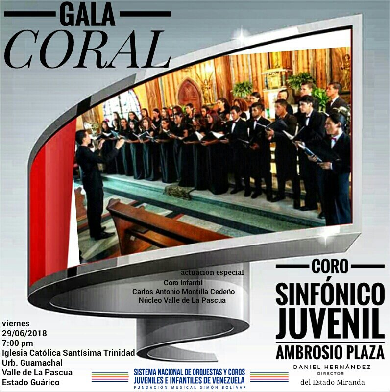 #Concierto 🗣️| Valle de la Pascua se complace en recibir al Coro Sinfónico Juvenil Ambrosio Plaza del estado Miranda, quienes protagonizarán una gala coral con la participación del Coro Infantil del núcleo La Pascua | 29JUN | 7:00pm | Iglesia Santísima Trinidad, Guamachal