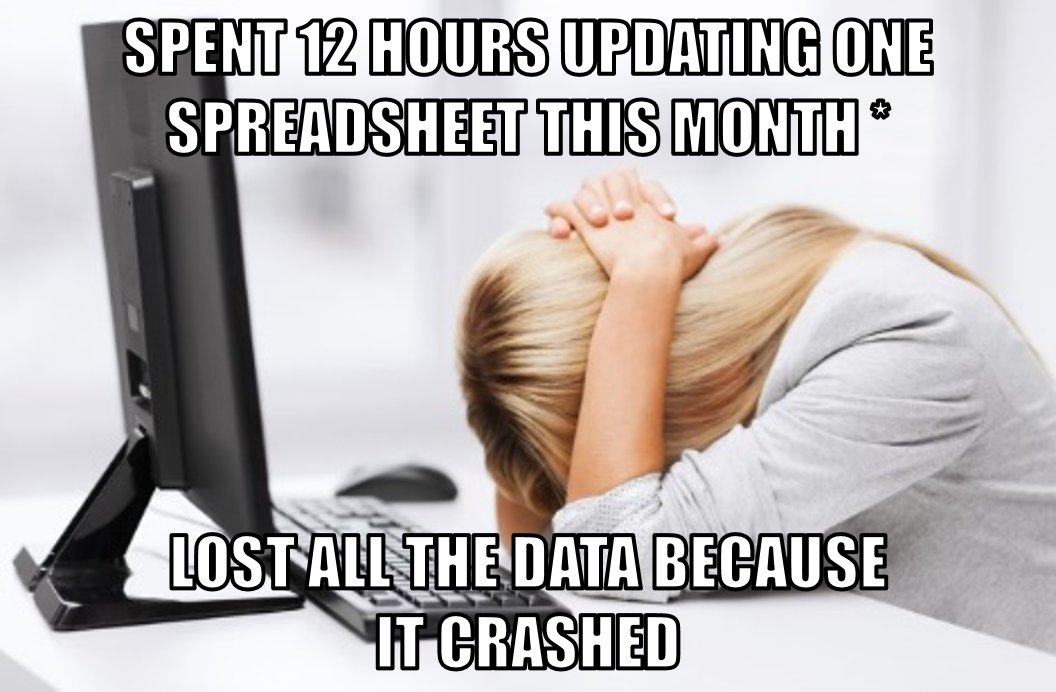 AssetWorks's tweet image. *On average, professionals spend 12 hours PER MONTH manually updating and consolidating data in spreadsheets... and other reasons to ditch yours today. #spreadsheetproblems bit.ly/2yJGkeA