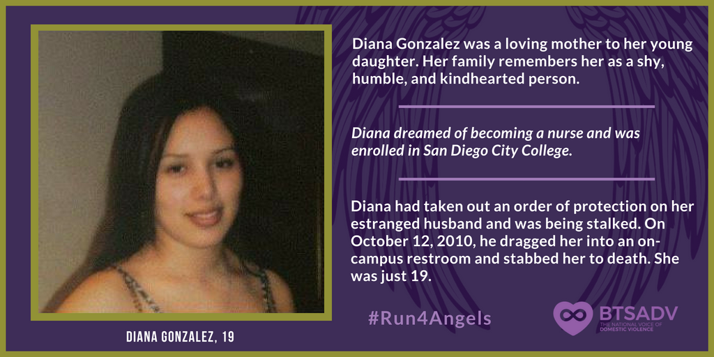 btsadv's tweet photo. Diana was a loving mother who attended San Diego College and wanted to be a nurse. After she left, her estranged husband stalked her. He dragged her into a restroom and stabbed her to death. She was just 19. Honor our angels at https://t.co/IucJdLZfGc #Run4Angels #BTSAngelRun https://t.co/s2gQR6Gy44