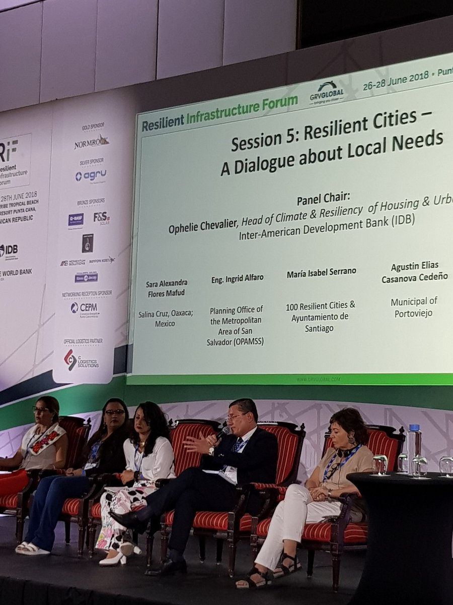 PnyxLtd's tweet image. #RIF18 Session5 on #ResilientCities by Ophelie Chevalier @the_IDB with Sara Mafud of Municipality of Salina Cruz (#Mexico) Eng Ingrid Alfaro @COAMSS_OPAMSS, @mariaisabelsd @100ResCities #SustainableDevelopment Adriana Berdia MEVIR &amp;amp; Mayor Agustin Cedeno of Municipal of Portoviejo