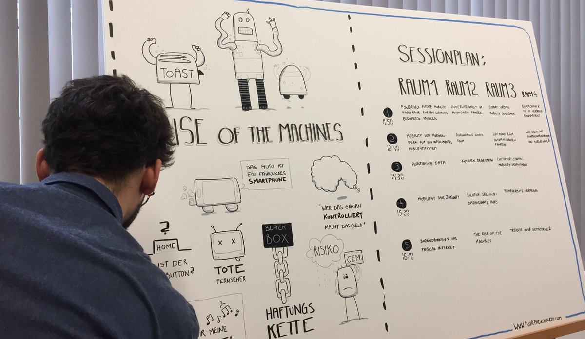 PiaBLN's tweet photo. “Wer das Gehirn kontrolliert macht das Geld.” #riseofthemachines #smartcars #mobltcamp #digitalization #graphicrecording @mobltcamp https://t.co/J5Gy684yVu