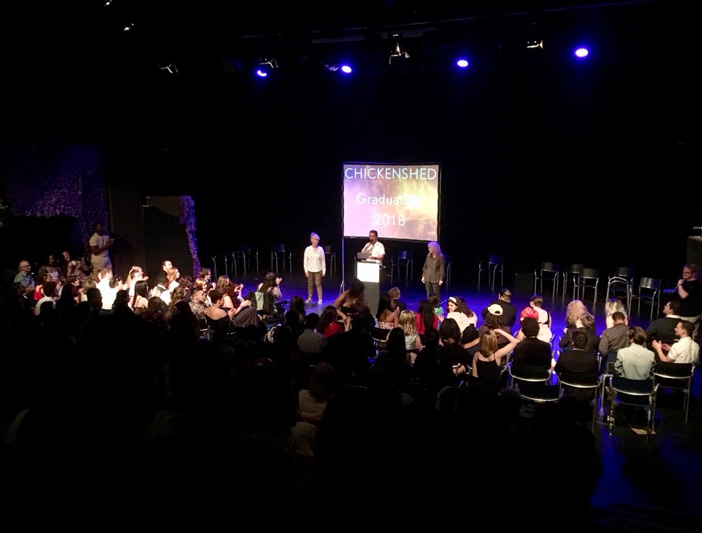 Chickenshed_Edu's tweet image. Wonderful to see Mary, Jo, Jonny and Paul all up on stage during today’s #graduation ceremony - they were all incredibly proud of our 2018 graduates #CSgrad #StudyAtChickenshed