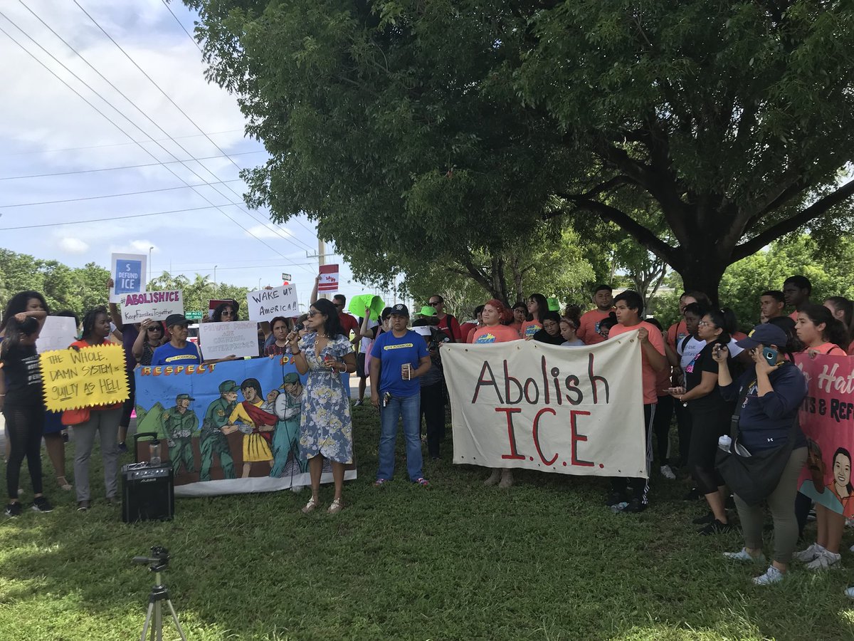 We are at the Broward Transitional Center, a private immigration detention center owned by GEO Group. Creating a profit incentive for imprisoning people and keeping them imprisoned is immoral. We call on all elected officials and candidates in FL to reject private prison money.