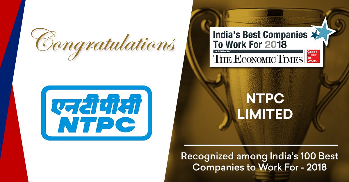 GPTW_India's tweet photo. #100BestCompanies Congratulations NTPC Limited@ntpclimited, #Top25 among India's Best Companies to Work For - 2018. Cheers! Gurdeep Singh and Saptarshi Roy @TimesAscent https://t.co/bu2iOafJqh