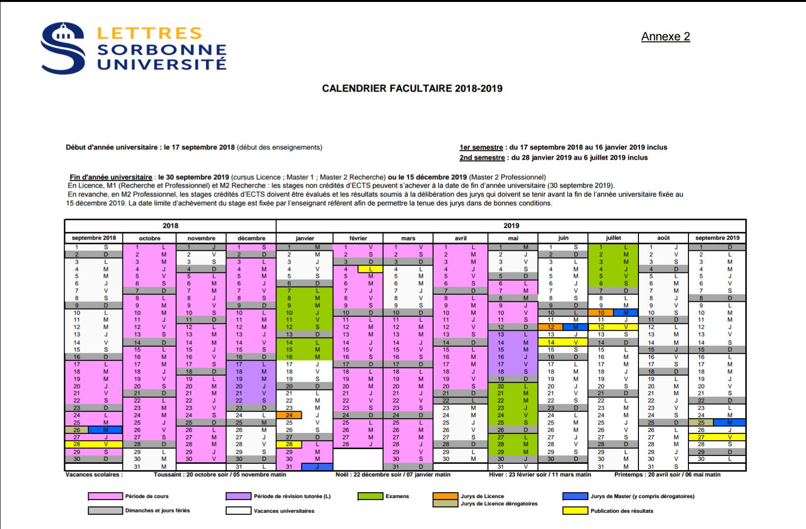 Calendrier Universitaire Sorbonne Université 2022 2023 - Calendrier