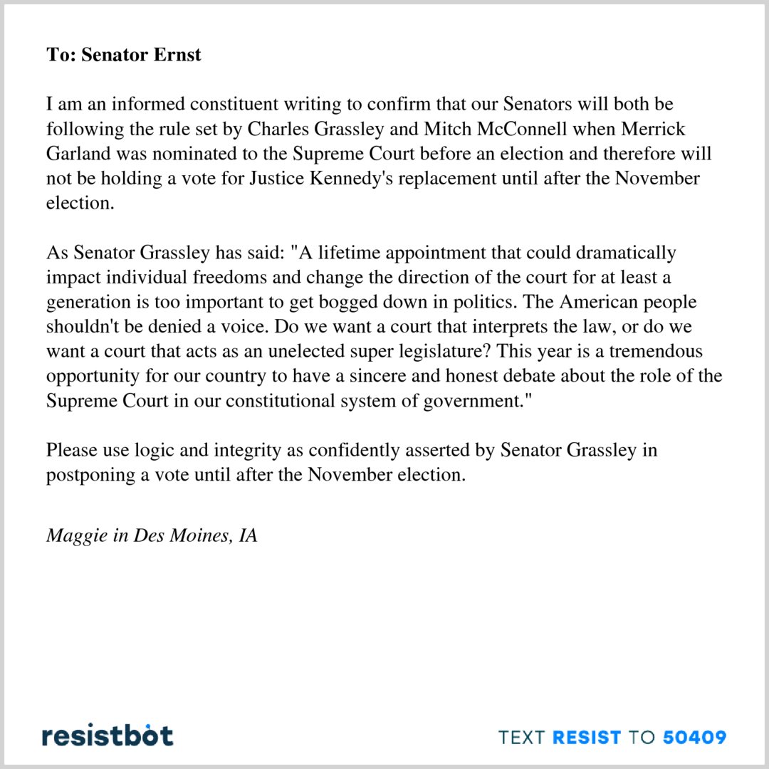 openletterbot's tweet photo. Here’s an open letter from Maggie in Des Moines, IA to @SenJoniErnst #resist #resistbot https://t.co/JVhcbw7M5h