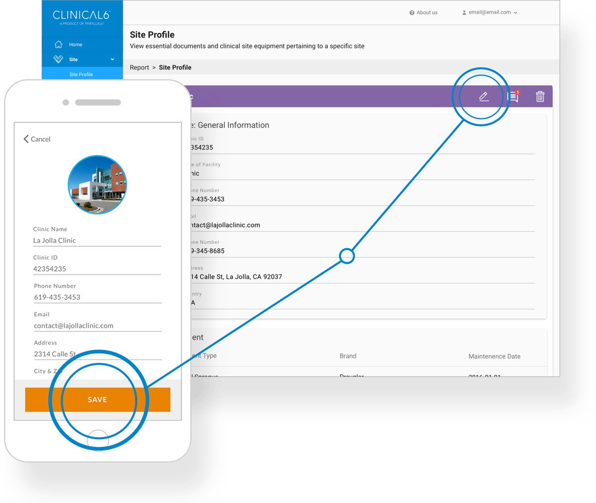 Parallel6's tweet image. RT @Clinical6mobile: With a click of a button, easily access all clinical site documents, resources, trial team and vendor list. parallel6.com/site/