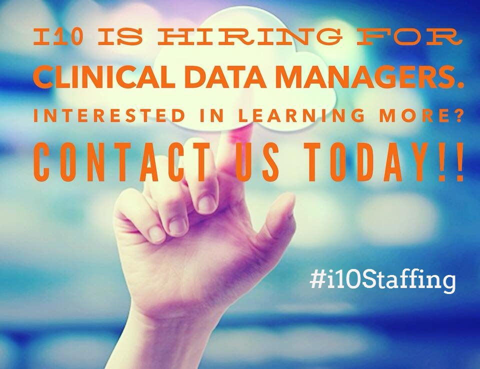 i10staffing's tweet image. We are hiring for Clinical Data Managers.  Please reach out to us if you&apos;re interested or if you know of people that might be interested in learning more about these positions.  This is for a great company where you can make this #job a true #career!  #ClinicalDataManagers #i10