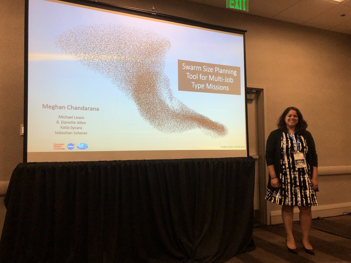 Meghan Chandarana wrapping up the morning #ATTRACTOR session at #aiaaAviation 2018 with her research presentation on #Swarm Size Planning Toll for Multi-job Type Missions