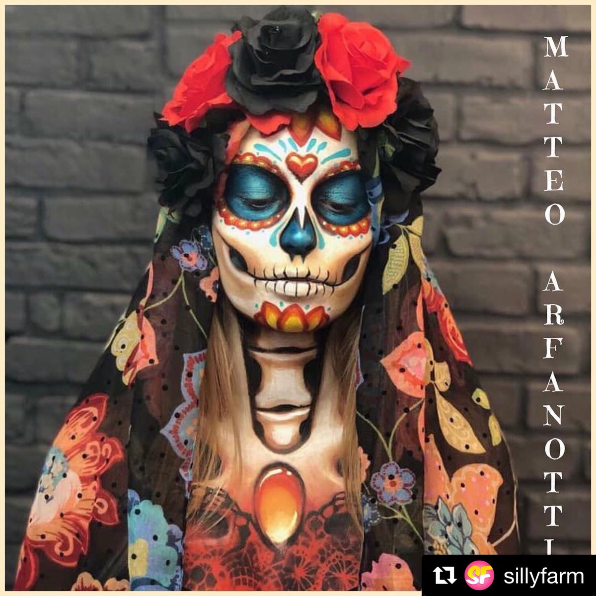 CircoMuerto's tweet photo. Check out this sensational Dia de los Muertos look by the incredibly talented Matteo Arfanotti-truly beautiful work
#Repost @sillyfarm
#circomuerto #facepaint  #facepainters #bodypainters #diadelosmuertos #sugarskull #dayofthedead #dayofthedeadmakeup #sugarskullfacepaint #skull https://t.co/7bTH3SQPNm