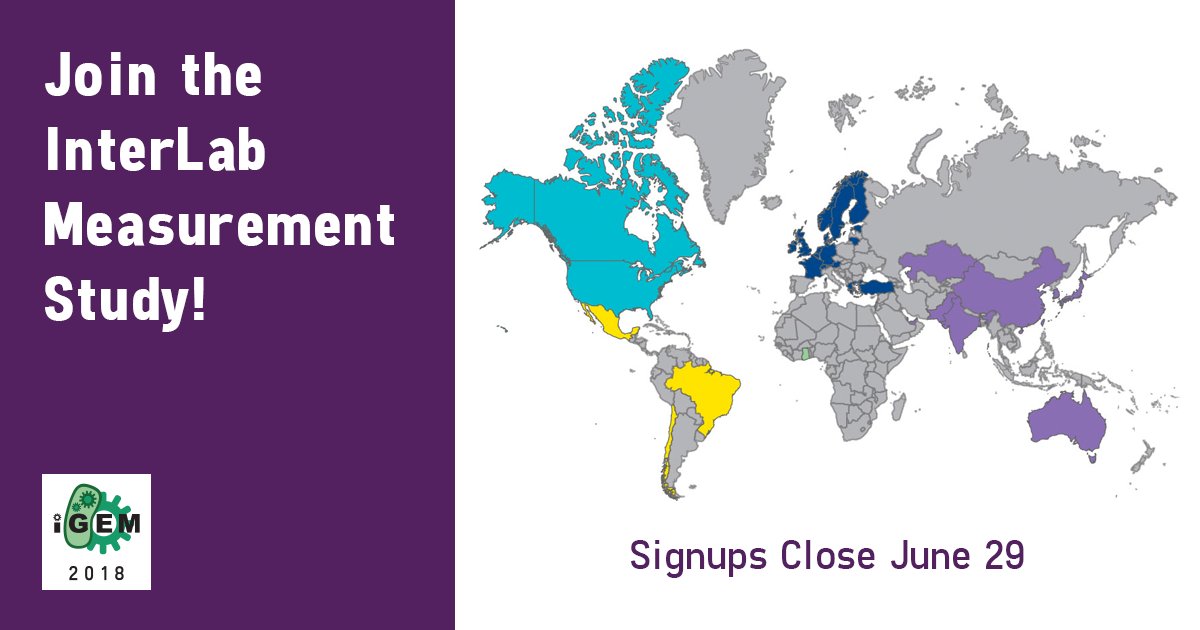 iGEM's tweet image. 250+ teams are already signed up for the 5th International #InterLab Measurement Study: the largest collaborative study in synbio in the world. There’s still time for #iGEM2018 teams to participate! Sign up by June 29, 11:59PM EDT!
2018.igem.org/Measurement/In…