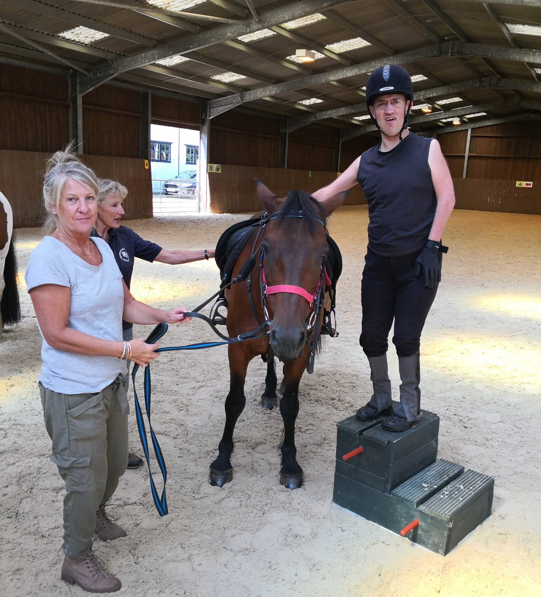TheGrangeCentre's tweet photo. Anthony's got skills! 
 He's made himself a specially designed mounting block in woodwork sessions at The Grange. He's using it for the first time at Casi's Farm Riding for the Disabled Centre, Cranleigh.
 ...Is there no stopping him? #creative #sporting https://t.co/kRyL639v31