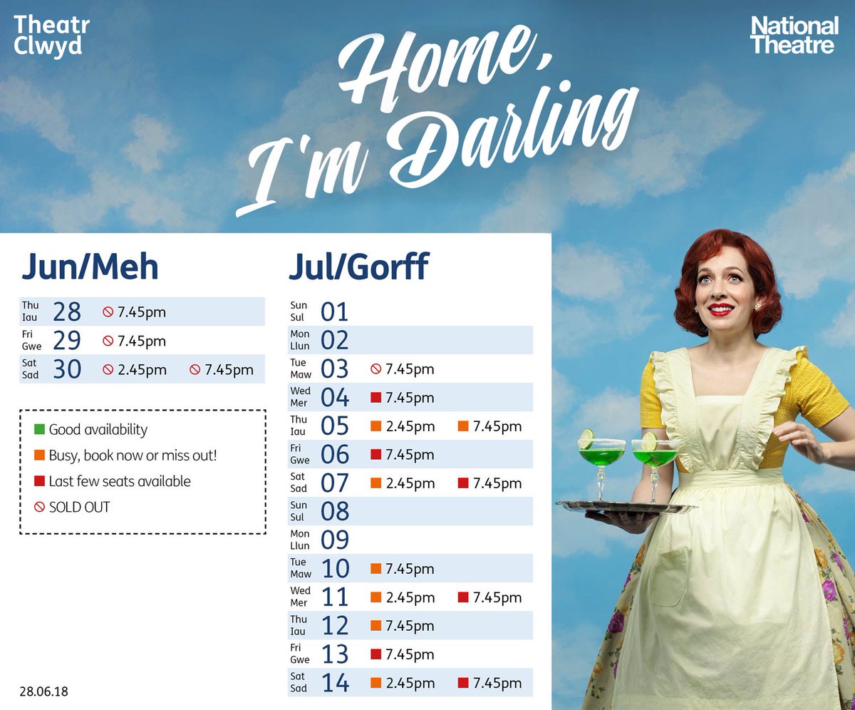 Theatr Clwyd (@clwydtweets) on Twitter photo Limited availability for Home, I'm Darling - tickets are selling fast & it's sold out <a href="/NationalTheatre/">National Theatre</a>!
If you want to see this new dark comedy, then grab the chance to see it <a href="/ClwydTweets/">Theatr Clwyd</a> #Mold
Here's a helpful guide to check your diary against!
Book: bit.ly/HomeImDarling Limited availability for Home, I'm Darling - tickets are selling fast & it's sold out <a href="/NationalTheatre/">National Theatre</a>!
If you want to see this new dark comedy, then grab the chance to see it <a href="/ClwydTweets/">Theatr Clwyd</a> #Mold
Here's a helpful guide to check your diary against!
Book: bit.ly/HomeImDarling