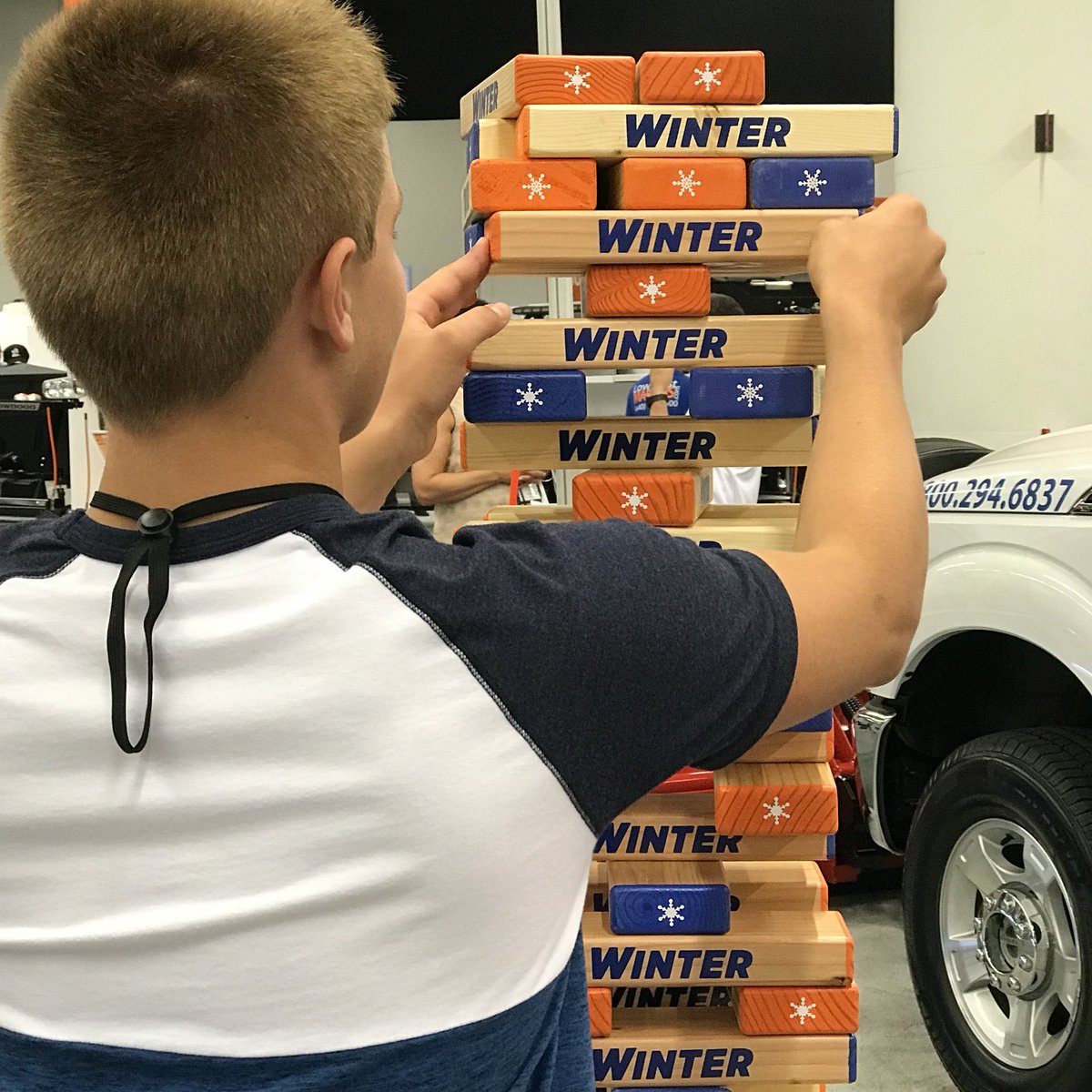 SnowBusinessmag's tweet photo. Take your chances on giant Jenga @winterproducts #simasnow https://t.co/twPO0K8rPy
